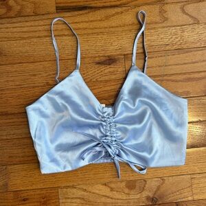 Streetwear Society Satin Ruched Crop Top in Soft Blue